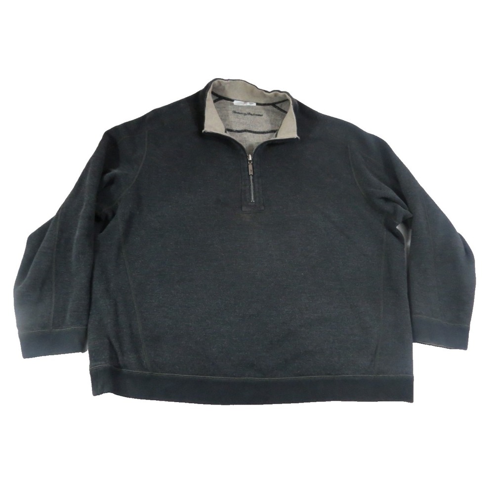 Tommy‎ Bahama Reversible 1/4 Zip Pullover Sweater Mens 2XLB Big Tall Cotton Gray